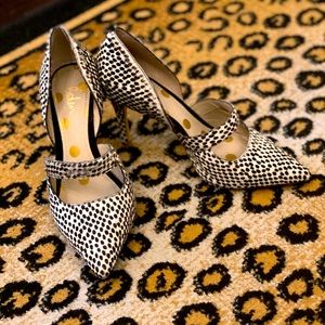 Calf hair Mary Janes high heels by Boden.